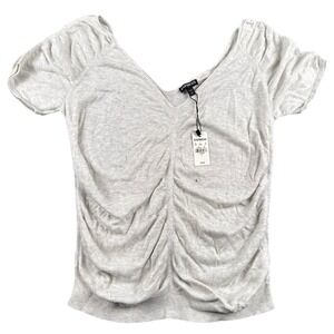 Express Ruched V-Neck Short Sleeve Top Gray Knitwear Blouse 0088